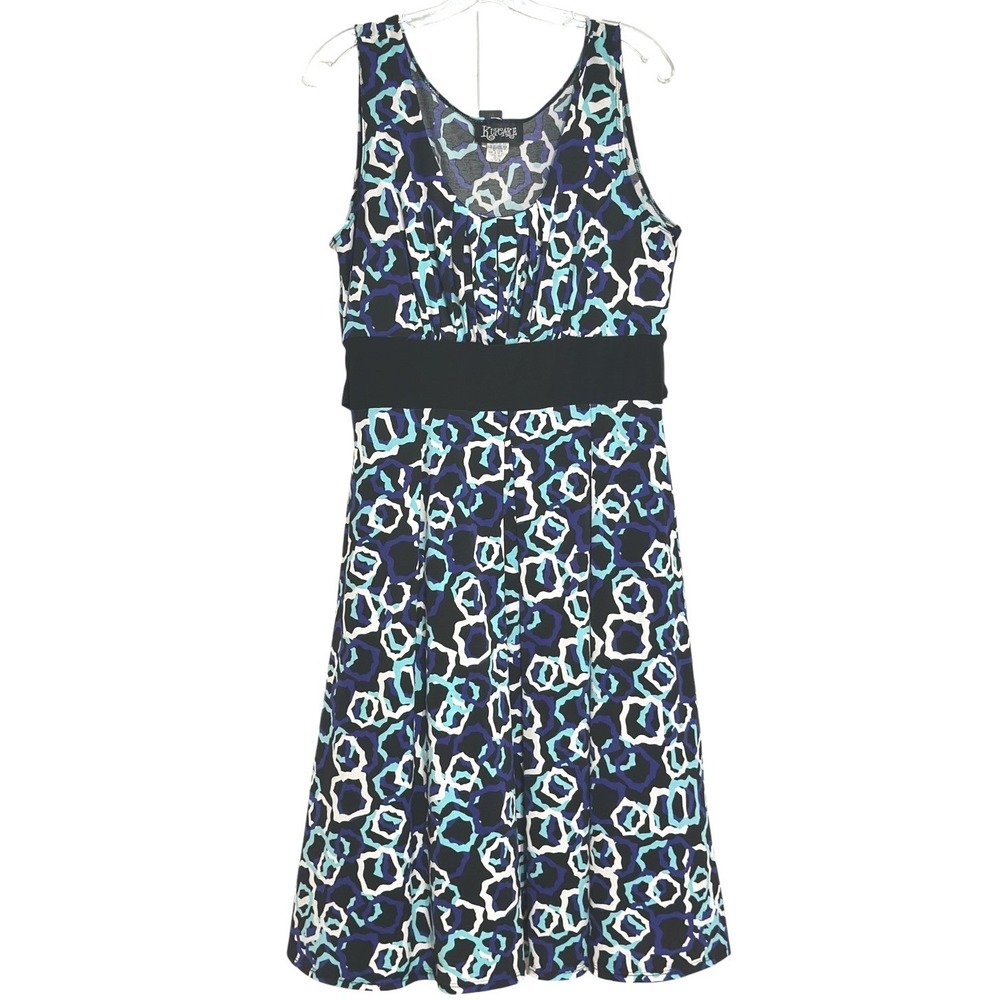 Kupcake Geometric Dress Womens Blue Teal Abstract Empire Waist Tie Back 14